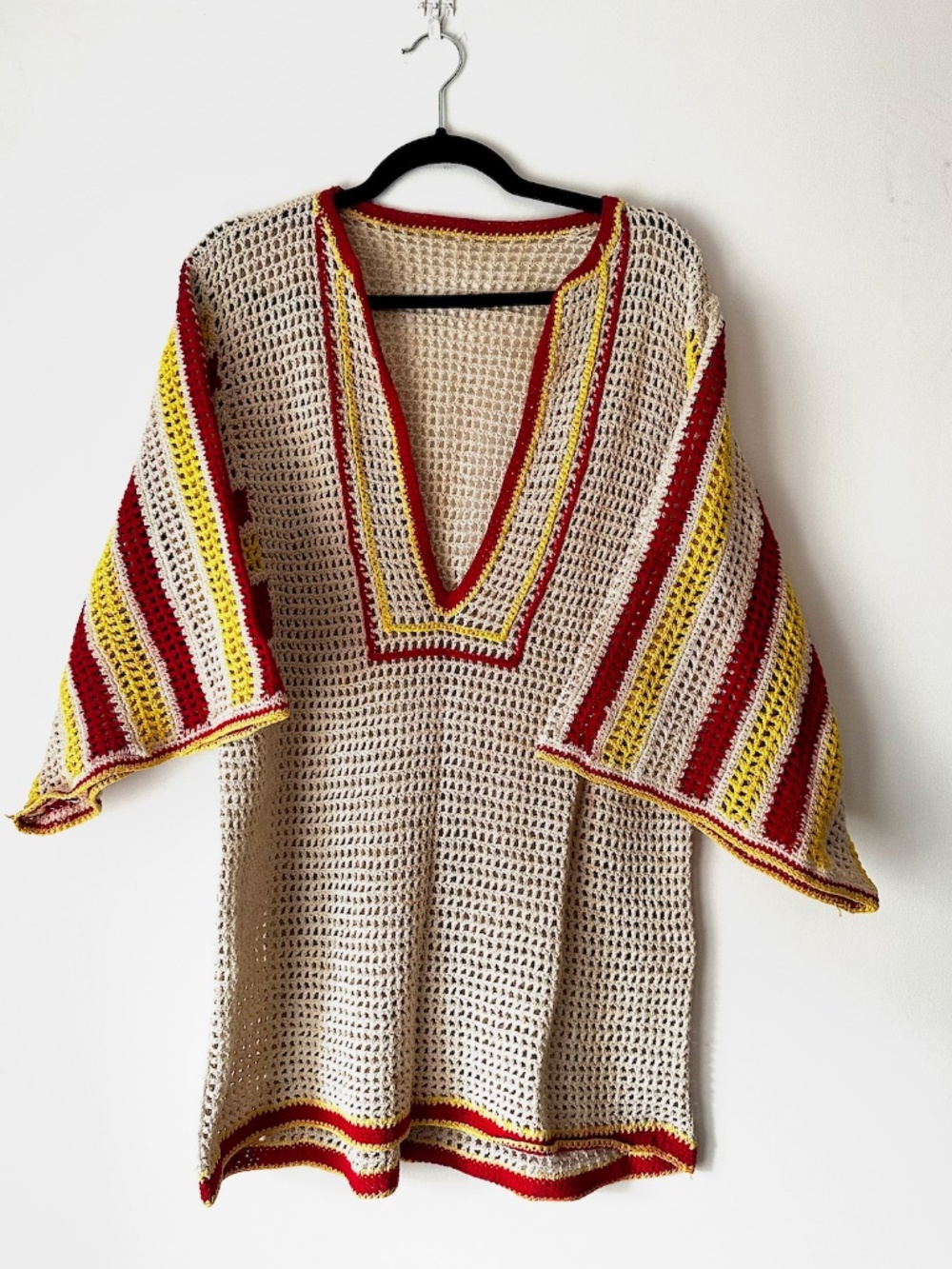 Vintage Crochet Tunic Top Boho Beach Cover Up